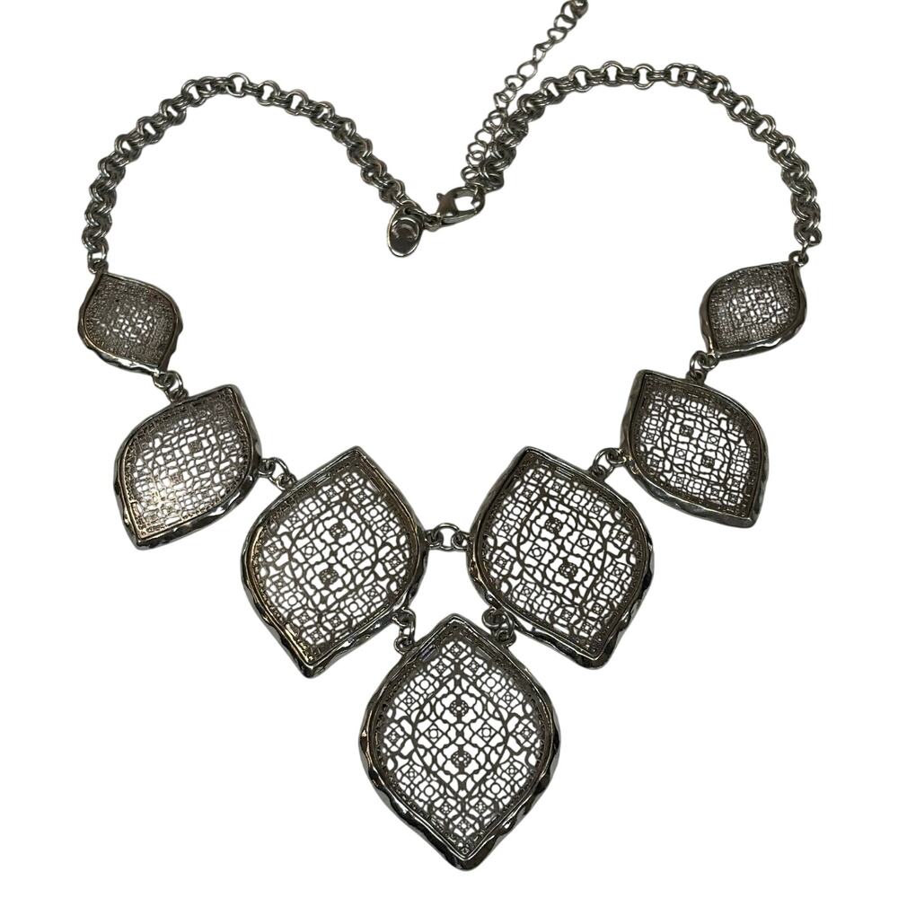 Charming Charlie Silver Tone Filigree Statement Necklace Adjustable 15.5"
